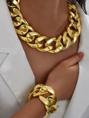 New Chunky Gold Cuban Chain Jewelry Set